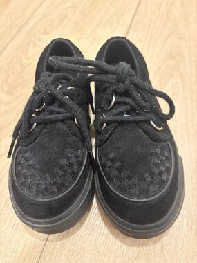 T.U.K Black Suede Kids Lace-Up Sneakers